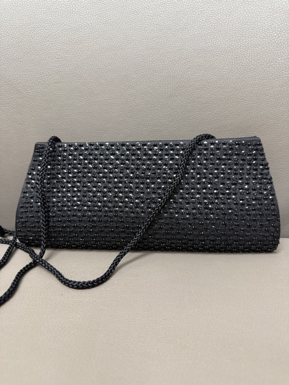Camille La Vie Black Beaded Shoulder Clutch